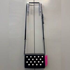 Betsey Johnson Black Heart-Studded Crossbody Bag